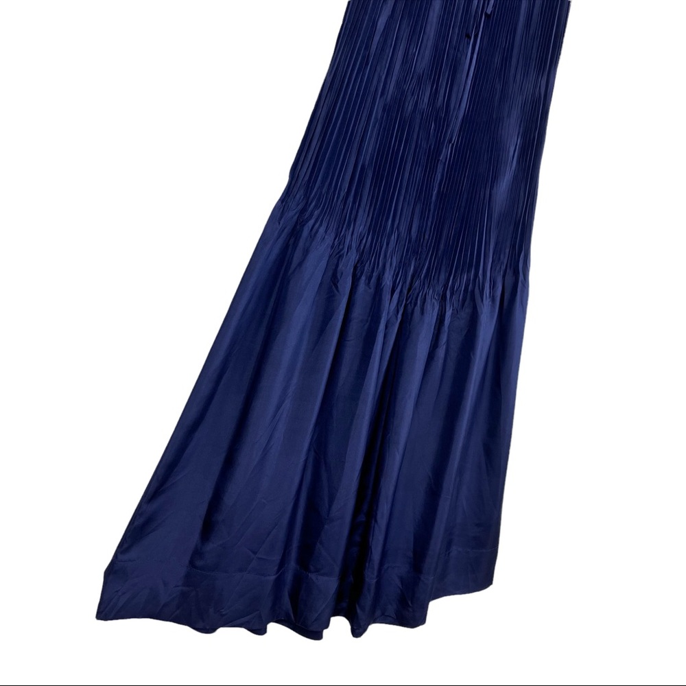 Calypso St Barth Dark Blue Pleated Long Silk Sleeveless Dress - Picture 3 of 6